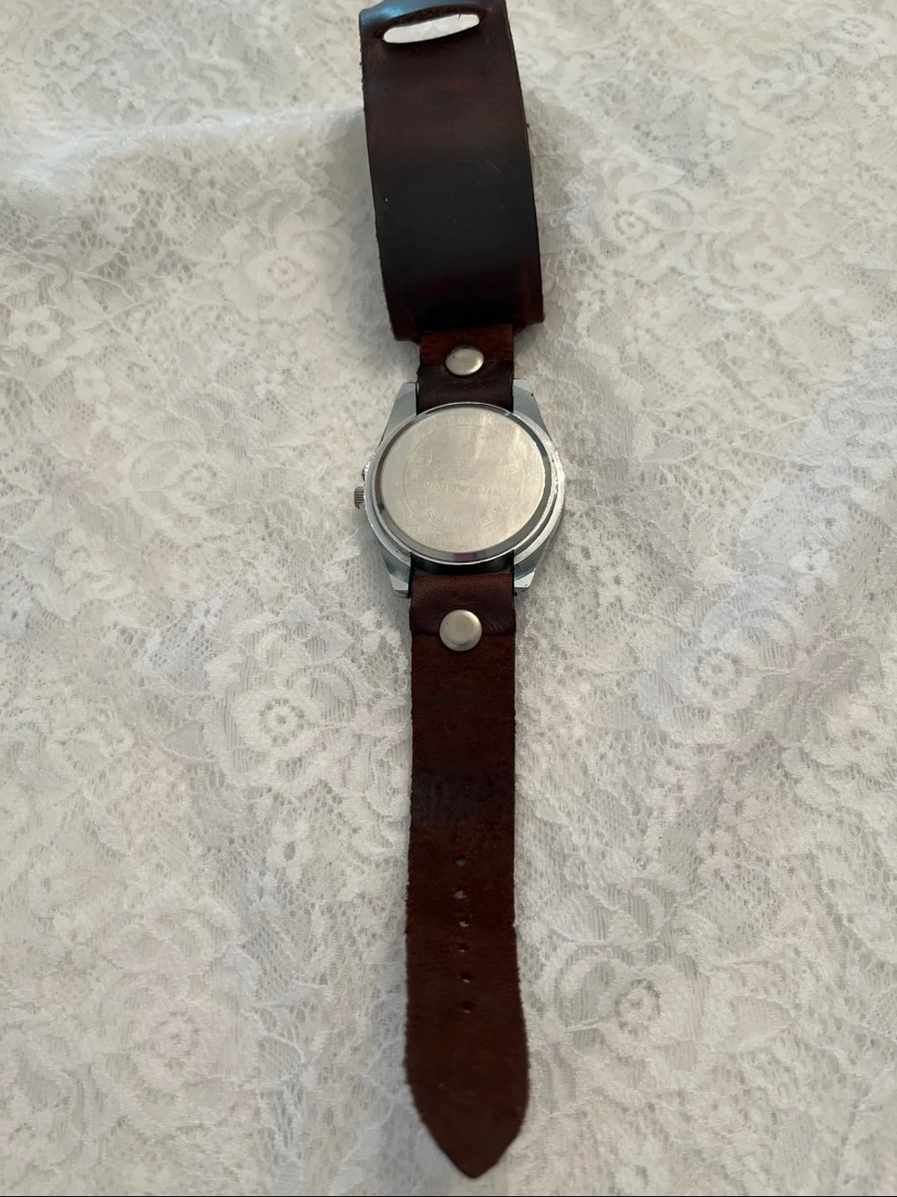 Emporio Armani Silver Dial Watch with Brown Leather Strap